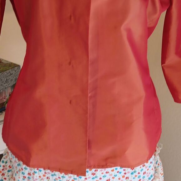 Anne Klein Vibrant Orange/Persimmon Silk Blouse. Dupioni. Versatile - Picture 3 of 11